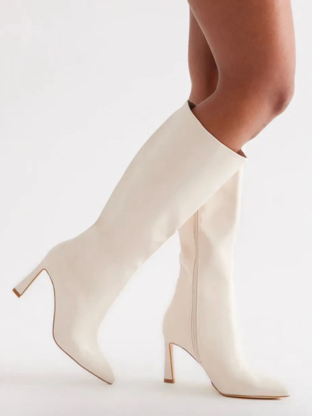 Women's  casual chic Cream Over-the-Knee Pointed Heel Boots size 7